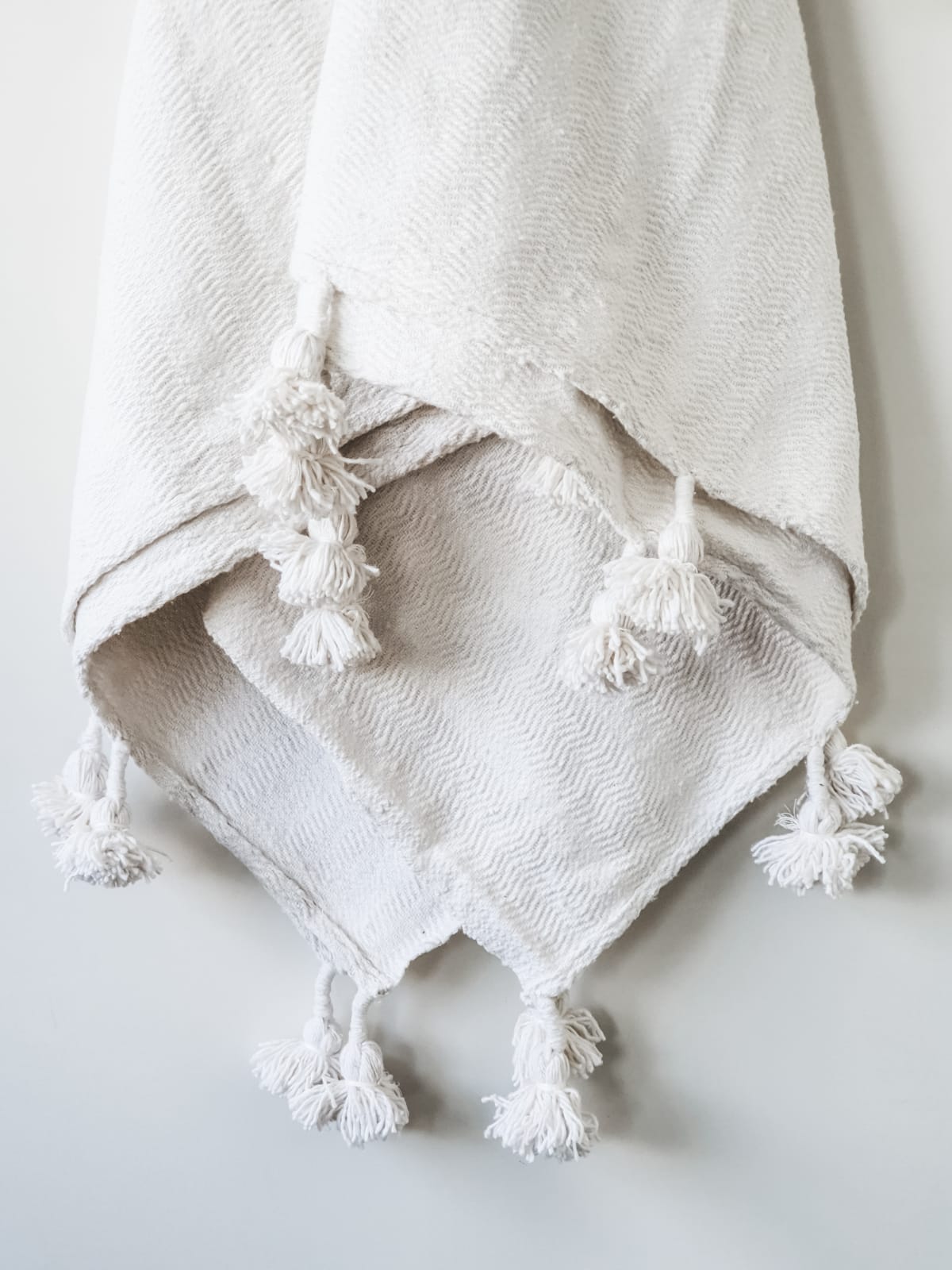 Moroccan Pom Blanket - Large - Bone White