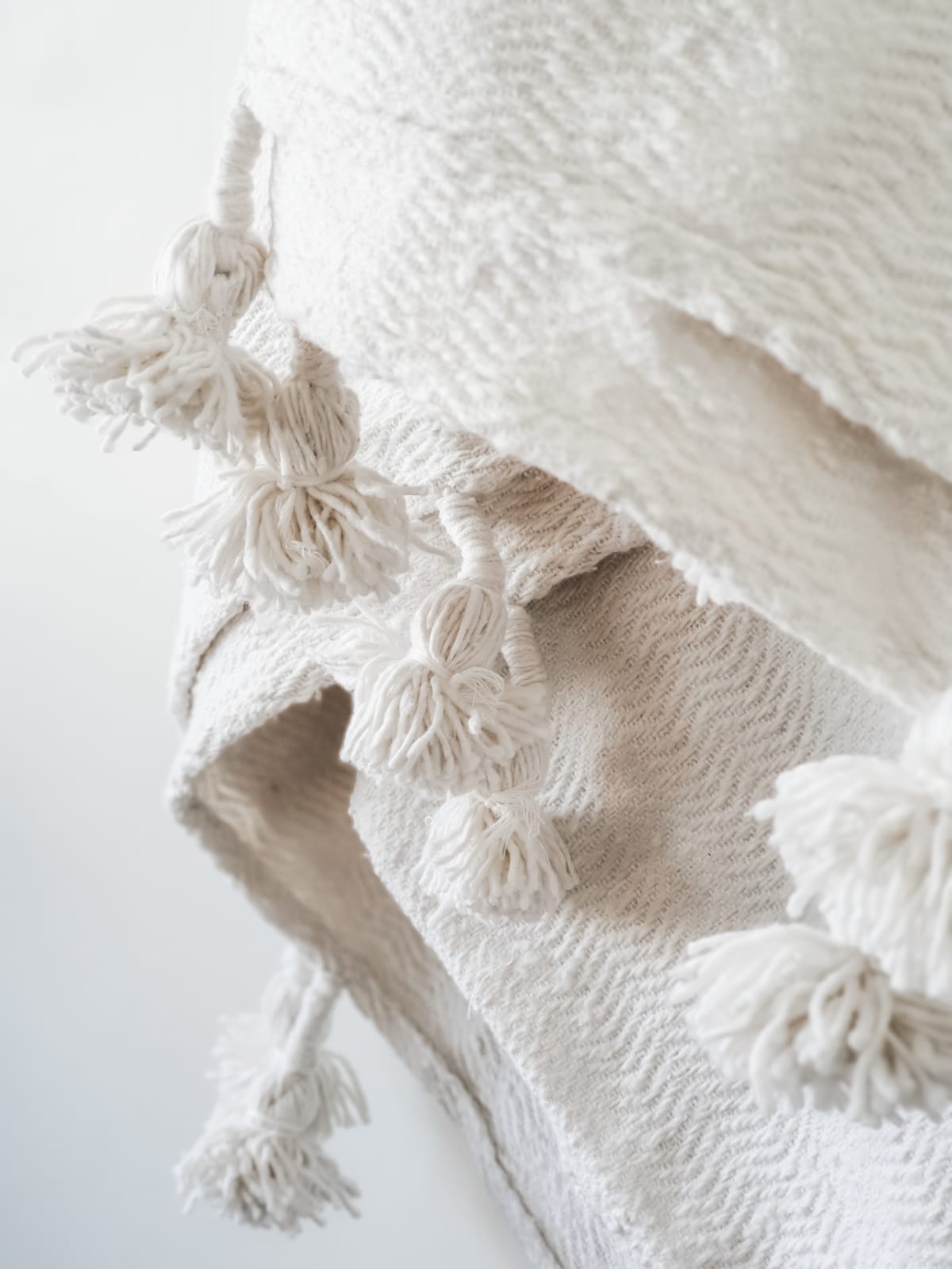 Moroccan Pom Blanket - Large - Bone White